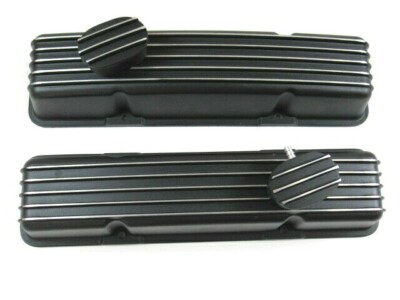 Chevy 327 350 383 Finned Aluminum Tall Valve Cover Set w/ Breathers  