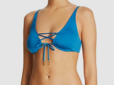 $50 Soluna Women's Blue Solid Color Run Lace Up Bikini Top Swimwear Size Small