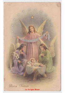 Auguri Di Natale Immagini Religiose.1950 Cartolina Fp Religiosa Gesu Bambino Angeli Gloria Auguri Di Buon Natale Ebay