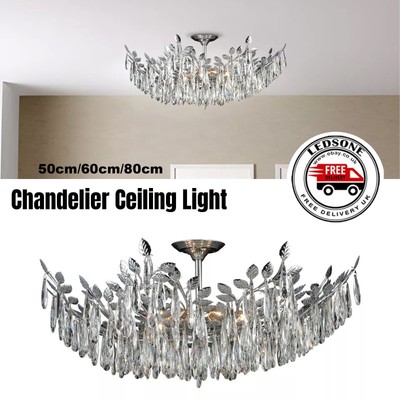 Moderner Luxus Chrom Kristall Kronleuchter LED Lampe Einbau Anhänger Deckenleuchte