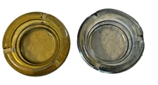 (2) Vintage Round Amber & Clear Ashtray Glass Mid Century MCM 4”