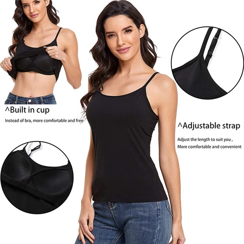 Damen Tank Top verstellbarer Riemen Unterhemd mit eingebautem gepolstertem BH Weste Cami USA - Bild 8 von 30