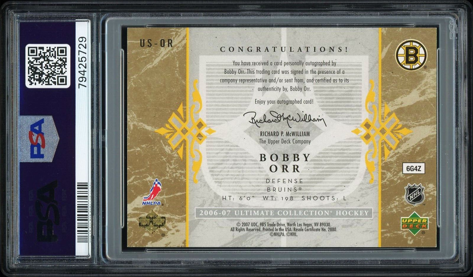 Bobby Orr 2006-07 Upper Deck Ultimate Collection Ultimate Signatures Auto PSA 8 - Picture 2 of 2