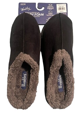 Wembley Slippers Mens Med 8-9 Black Memory Foam Comfort Lasting All Day Wear NEW