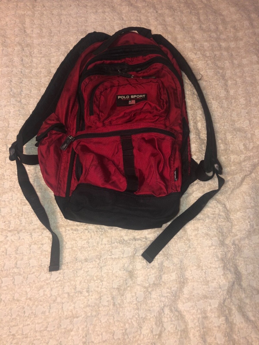 Vintage Ralph Lauren Polo Sport Backpack Bag Red black Zip Vintage Ralph Lauren Polo Sport Backpack Bag Red black Zip