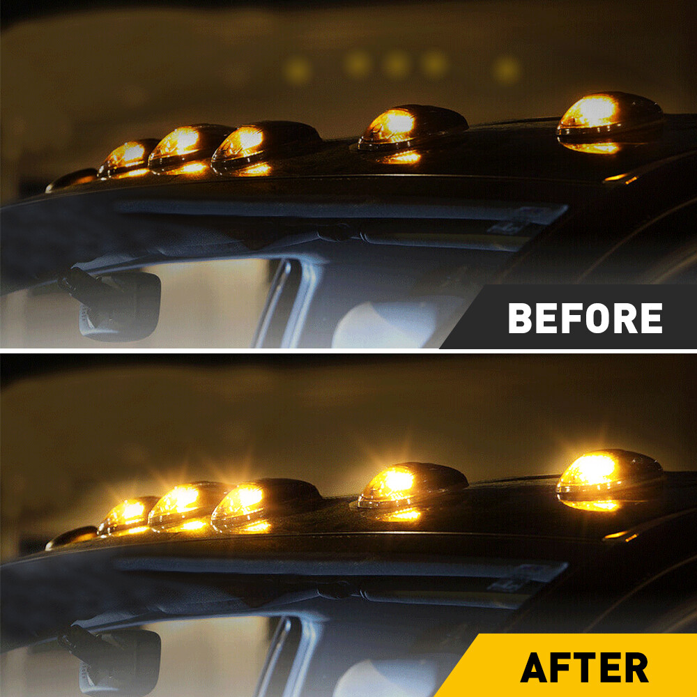 5x Amber LED Cab Roof Marker Lights – Smoked Lens, Black Housing For Trucks 5 thumbnail image