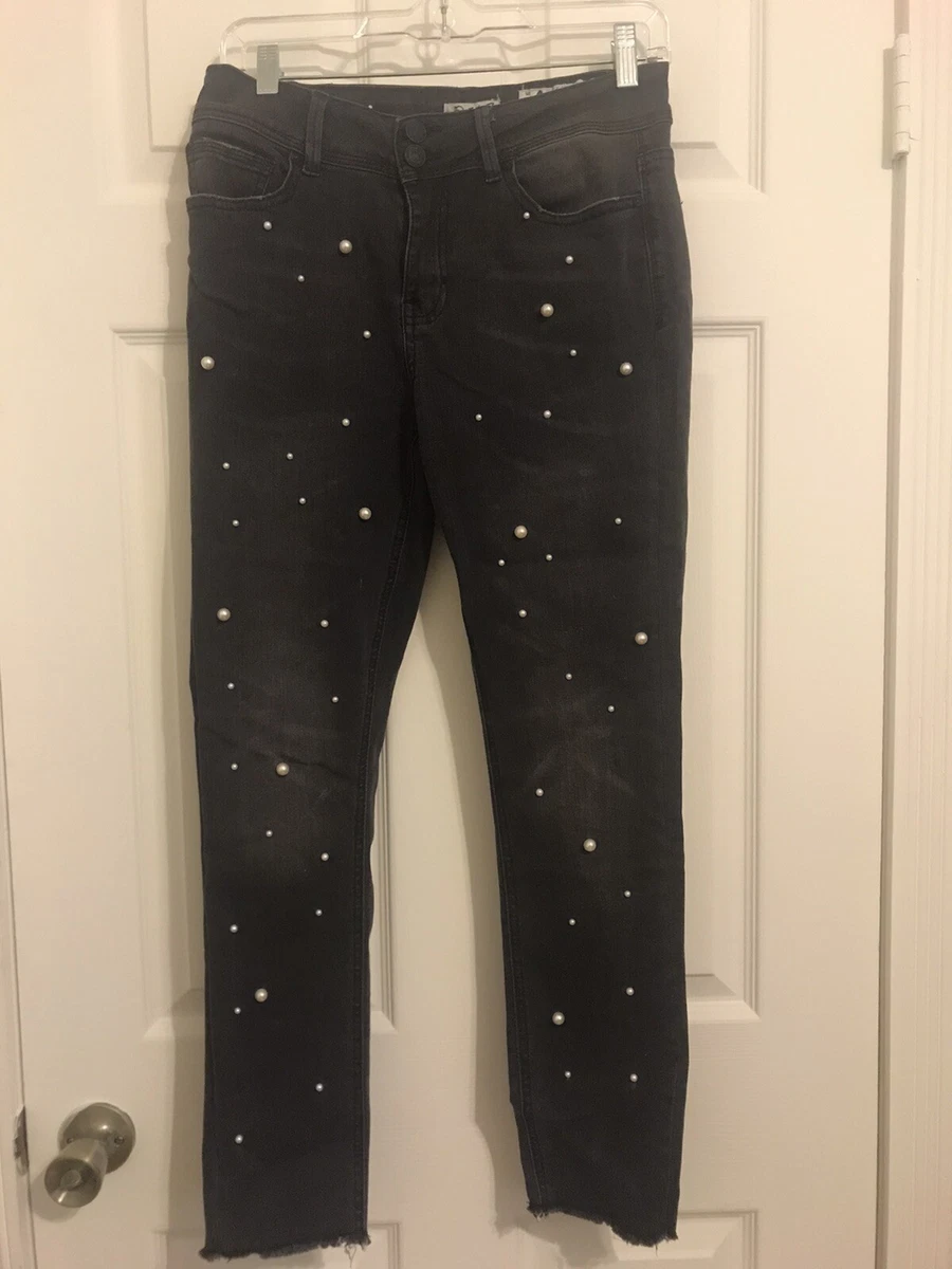 Indigo Rein Pearl Distressed Stretch Black Denim Macys Juniors Low Rise Size 9