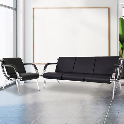 4-Seater PU Leather Waiting Chair Sofa Waiting Room Reception Seat Chair Bench