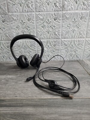 Logitech Logi Headphone Headset Wired Black USB Padded Ears Volume Control Chat 