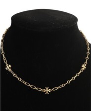 AUTHENTIC New TORY BURCH Roxanne Chain Logo Necklace GOLD w/Tag Dust Bag Rt 198