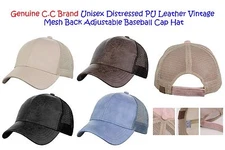 C.C Unisex Distressed Faux Leather Vintage Mesh Back Adjustable Baseball Cap Hat