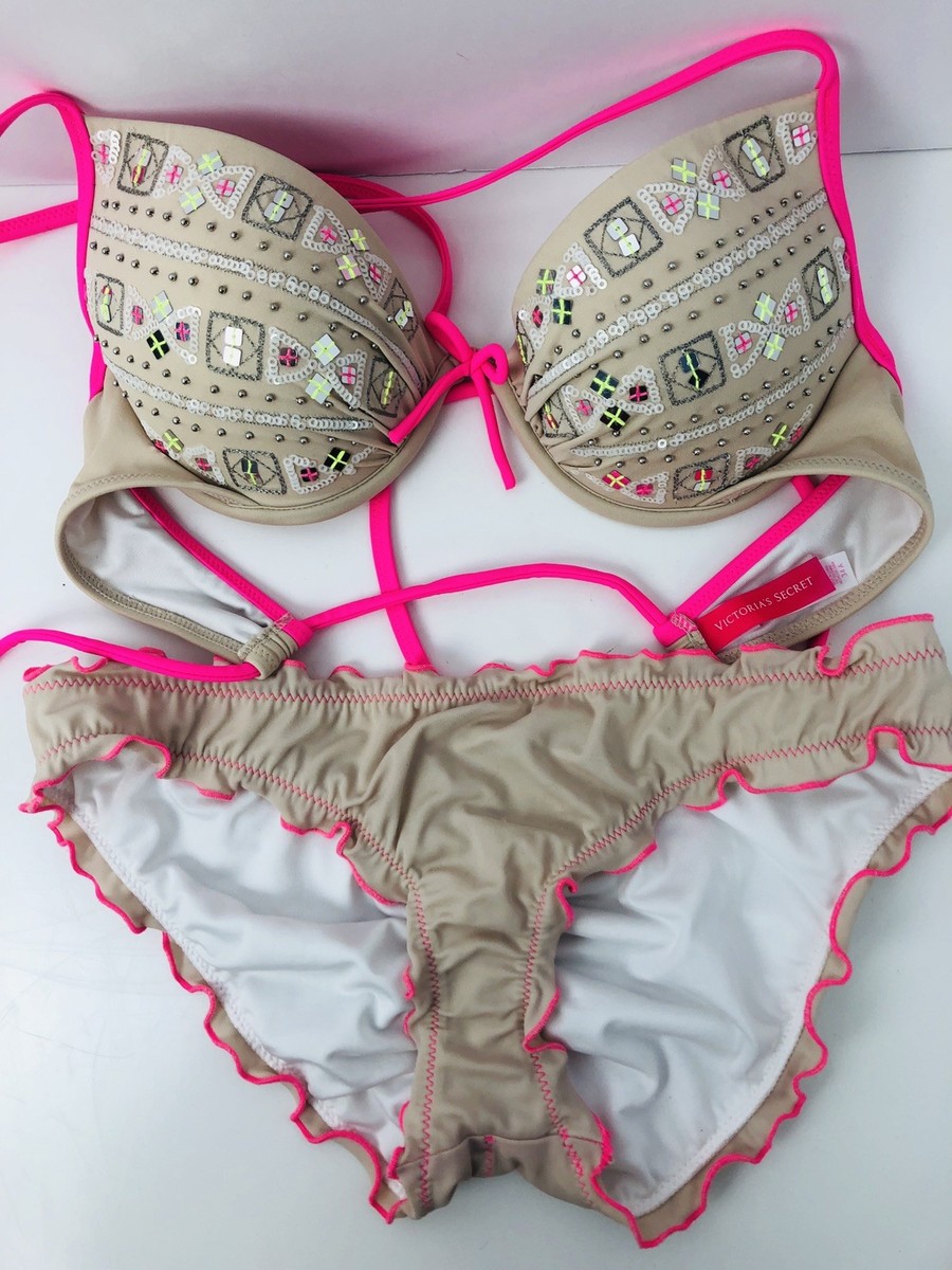 New Victoria's Secret Bikini 34A Cheeky Ruffle Ruched XS Bottom