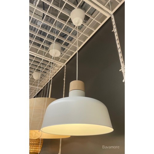 IKEA BUNKEFLO Pendant lamp, white Steel /Solid birch 14" BRAND NEW eBay