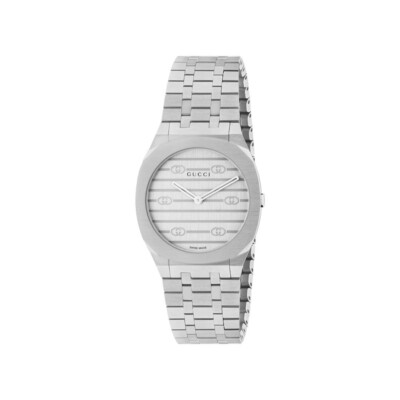 Gucci 25H 30mm Watch with Silver Dial, YA163501, NEW