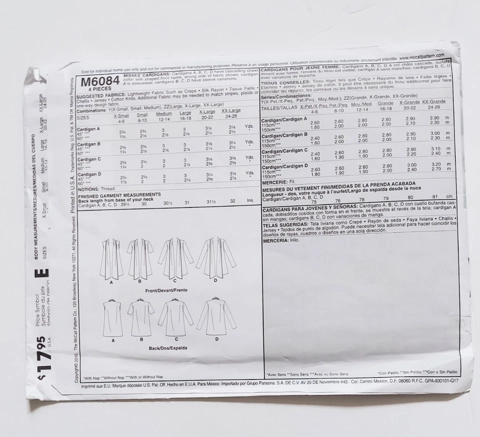 McCall's 1 Hour Pattern M6084 Misses Summer Light Wrap Shirt Size 6 8 10 Uncut - Image 2 of 4