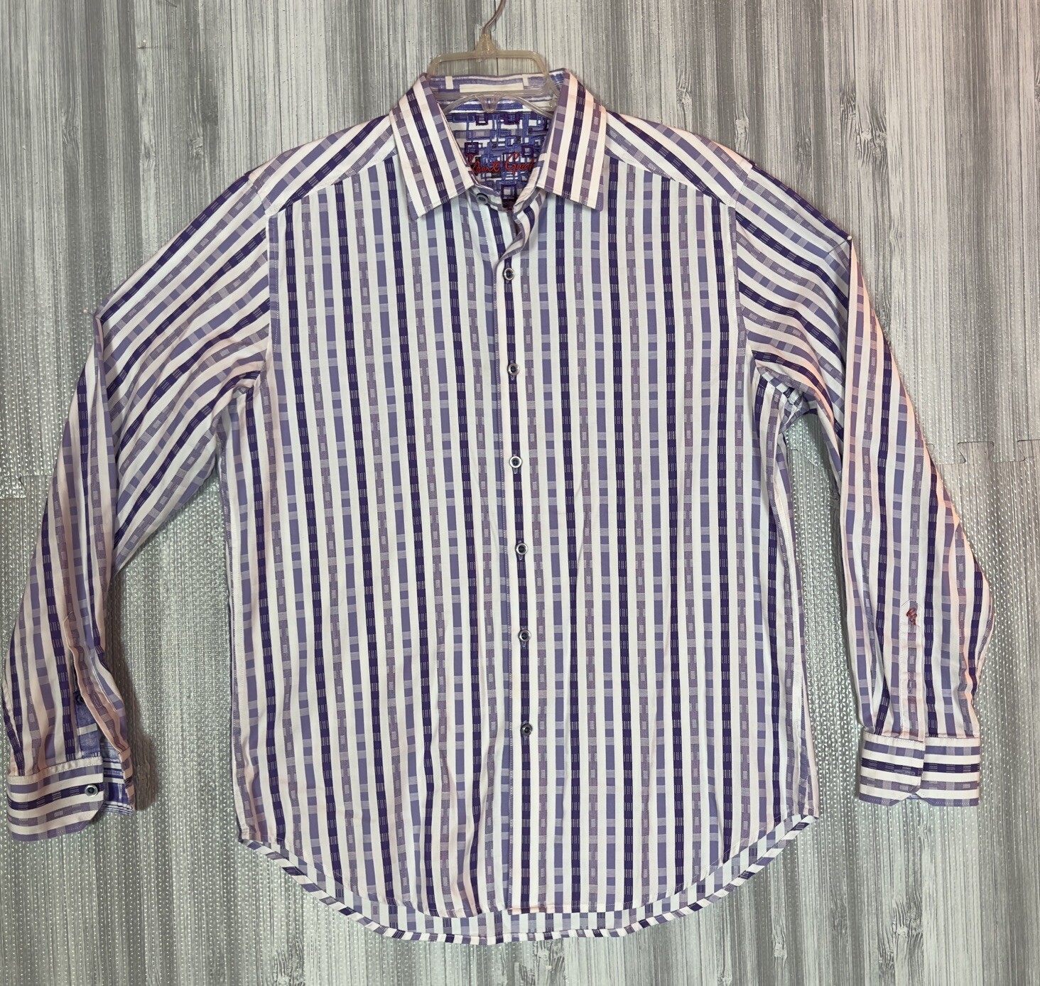 Robert Graham Shirt Mens Medium Flip Cuff Stripe Geometric Purple