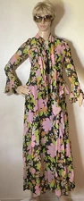 Vintage Vibrant Flower Power Two Piece Sheer Maxi Dress Union Made-Size Small