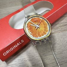 NEW? Swatch VITAMINE BOOST ORANGE Silicone Skeleton Clear Watch 34mm SUOK115