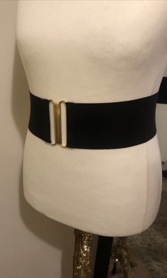 black elastic belt with gold buckle