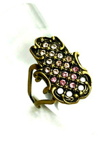 Anello Michal Negrin Cristallo Rosa Hamsa Taglia Unica Donna.