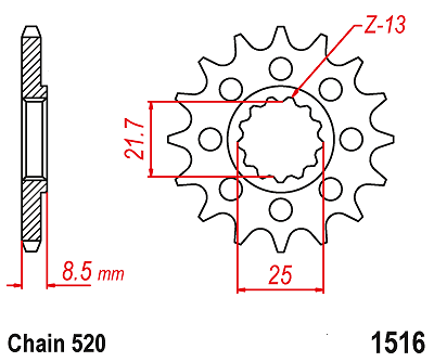 520-16T Front Sprocket For KAWASAKI NINJA 750 ZX-7RR (ZX750 N1-N2