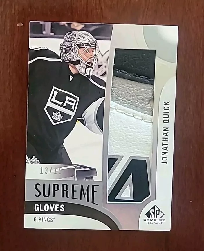 2017 18 SUPREME GLOVE PATCH JONATHAN QUICK Upper Deck SP JEU UTILISÉ 13/15 KINGS