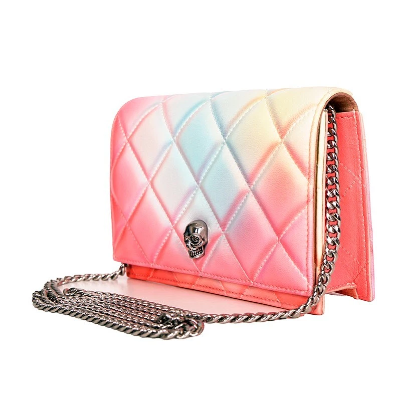 ALEXANDER MCQUEEN NUOVA BORSA A TRACOLLA ALEXANDER MCCHEEN rosa degradata OMBRA in pelle trapuntata teschio $1.290