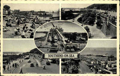 Southend-on-Sea Essex England AK 1959 Mehrbildkarte Beach Strand Sunken Gardens