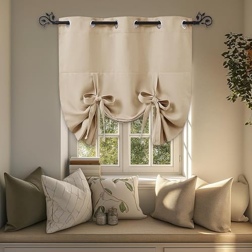  Beige Tie up Shade - Window Valance for 42"W x 45"L (Pack o