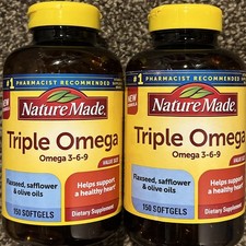  2 PK 300 SOFTGELS Nature Made Triple Omega 3-6-9 Exp 9/26 FAST FREE SHIP