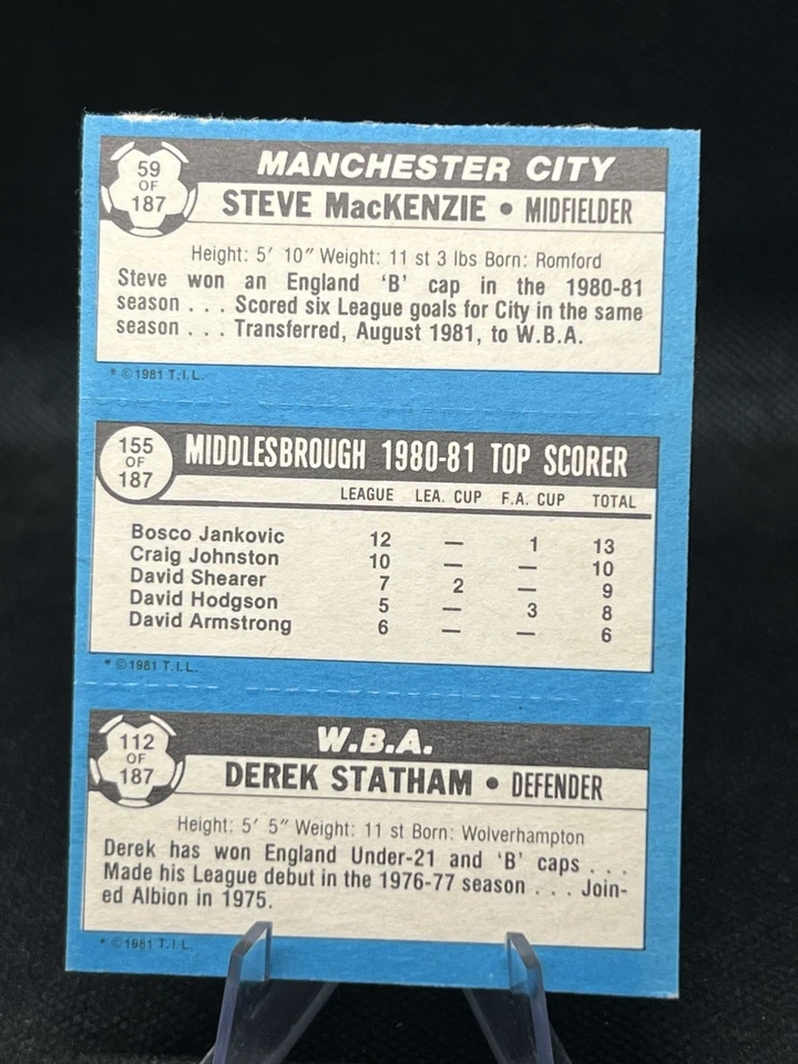1981 Topps Euro - Derek Statham Bosch Jankovic Steve Mackenzie - Soccer - Image 2 of 2