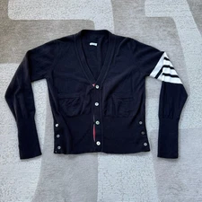 Thom Browne Blue Designer Striped Cotton Cardigan Sweater Women’s 1 Preppy