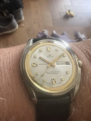 Vintage Sicura Automatic Watch, Rare Dial, Baumgartner BFG 158 movement