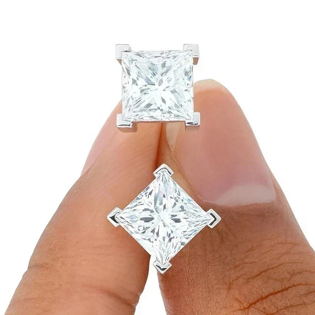 3Ct Princess Cut Lab Created Diamond 14K White Gold Plated Women's Stud Earrings - Image 3 of 4