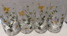 Vtg 70s Libbey Daisy and Butterfly Drinking Glasses - Set of 4
