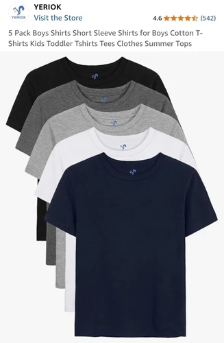 Yeriok 5 Pack Boys Shirts Short Sleeve Shirts for Boys Cotton T-Shirts 14-16 Y