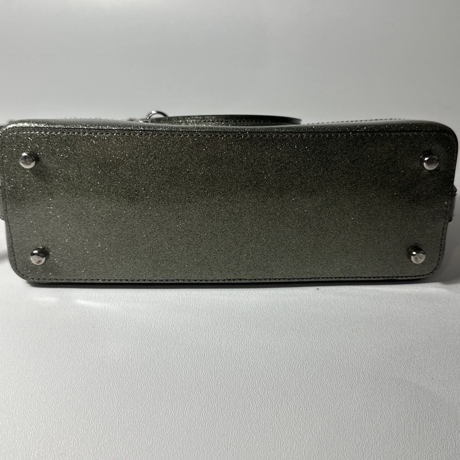 Borsa Coach Sierra Mini Glitter Argento Pelle Nera Manico Borsa a tracolla