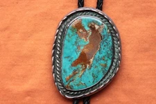 Vintage Hand Made Sterling Silver Large Turquoise Western Bolo Tie