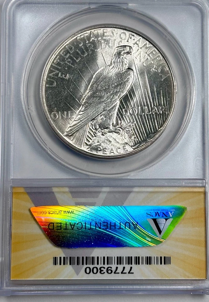Dólar de prata Peace 1934 MS61 ANACS certificado. Ótimo brilho branco. Impressionante. - Imagem 2 de 4