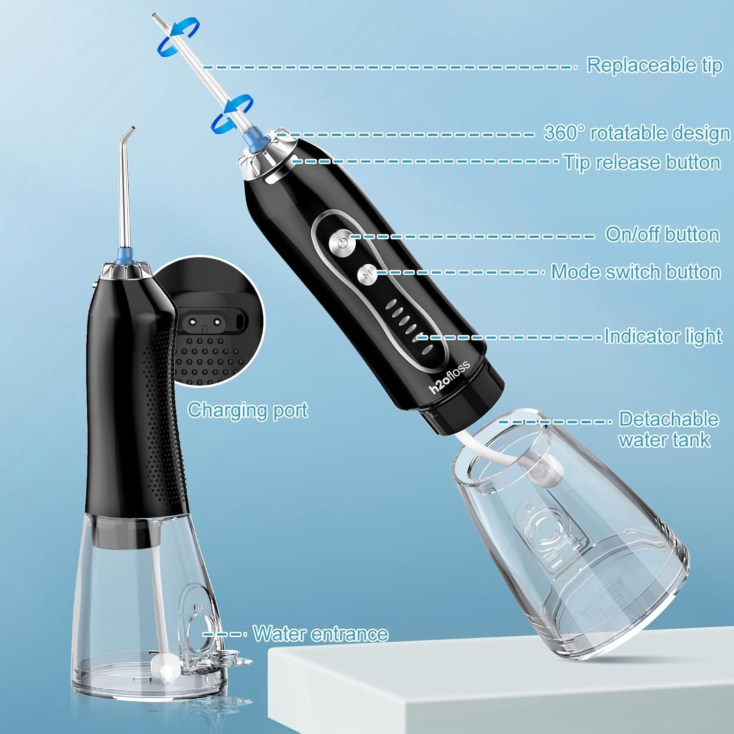 Portable Oral Irrigator with 5 Modes, Rechargeable IPX7 Waterproof, 300ml Tank