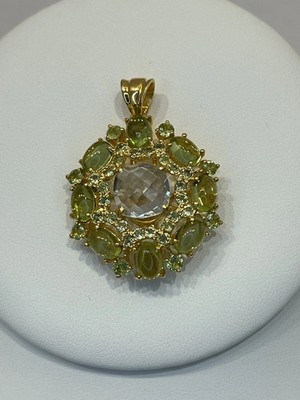 Natürlicher weißer Topas und Peridot 925 Sterling Silber vergoldet Anhänger 