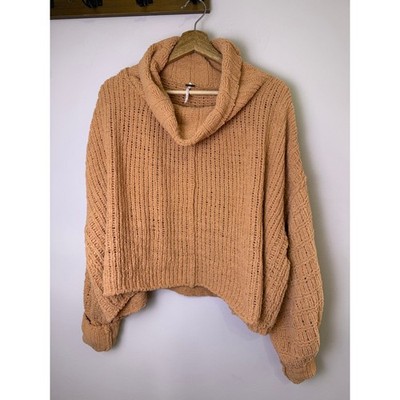 Free People Be Yours Camel Chenille Cowl Neck Slouchy Sweater M