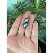 Tahitian Black Pearl Stud Earrings 18k Gold 1...