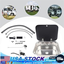 RV Caravan Camper Sink Stainless Steel Hand Wash Basin with Glass Lid  Faucet