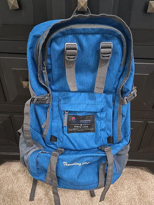 Hiking Backpack 40L Mountaintop Outdoor Adventure Traveling Blue w Rain Cover