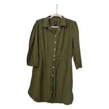 GAP Button-front Shirtdress Olive Green Large