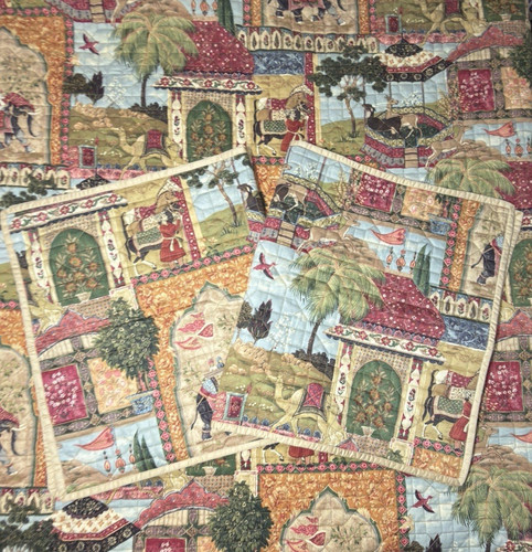 Noble Excellence Coverlet Sham Set KING Quilted Indian Asian Scenic P. Kaufmann