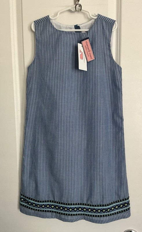 NWT!-VINEYARD VINES-Sz.8-Girl’s Shift Dress-Yacht Blue-Stripe-Sleeveless 