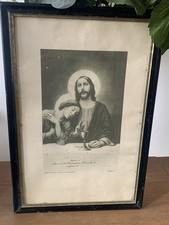 Antique French Framed Catholic  Print Communion Certificate Souvenir 1924
