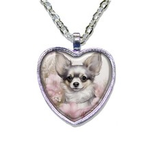 Pretty Pink Chihuahua Dog Lovers - Heart Shaped Glass Pendant Necklace